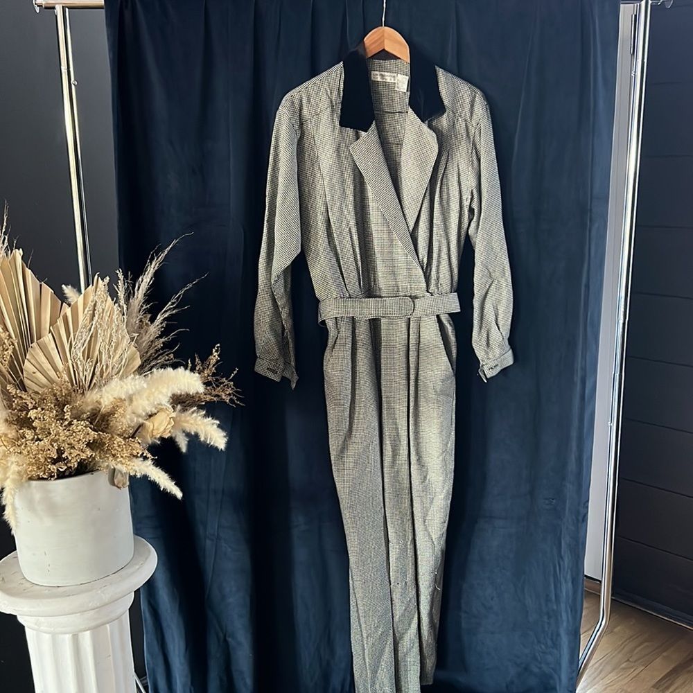 Vintage 80s Liz Claiborne Houndstooth Elegant Crossbody Romper, Size 10 (fits M)